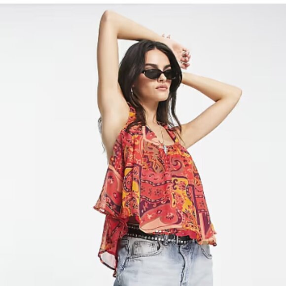 Free People Strawberry Meadow Combo Soft Flowy Boho Festival Top Medium - Picture 2 of 11